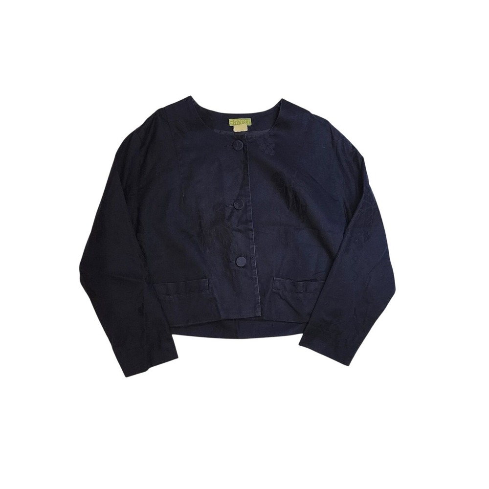Esprit Navy Blue Round-Neck Cropped Blazer Totally 80s Vintage Grapes Jacket